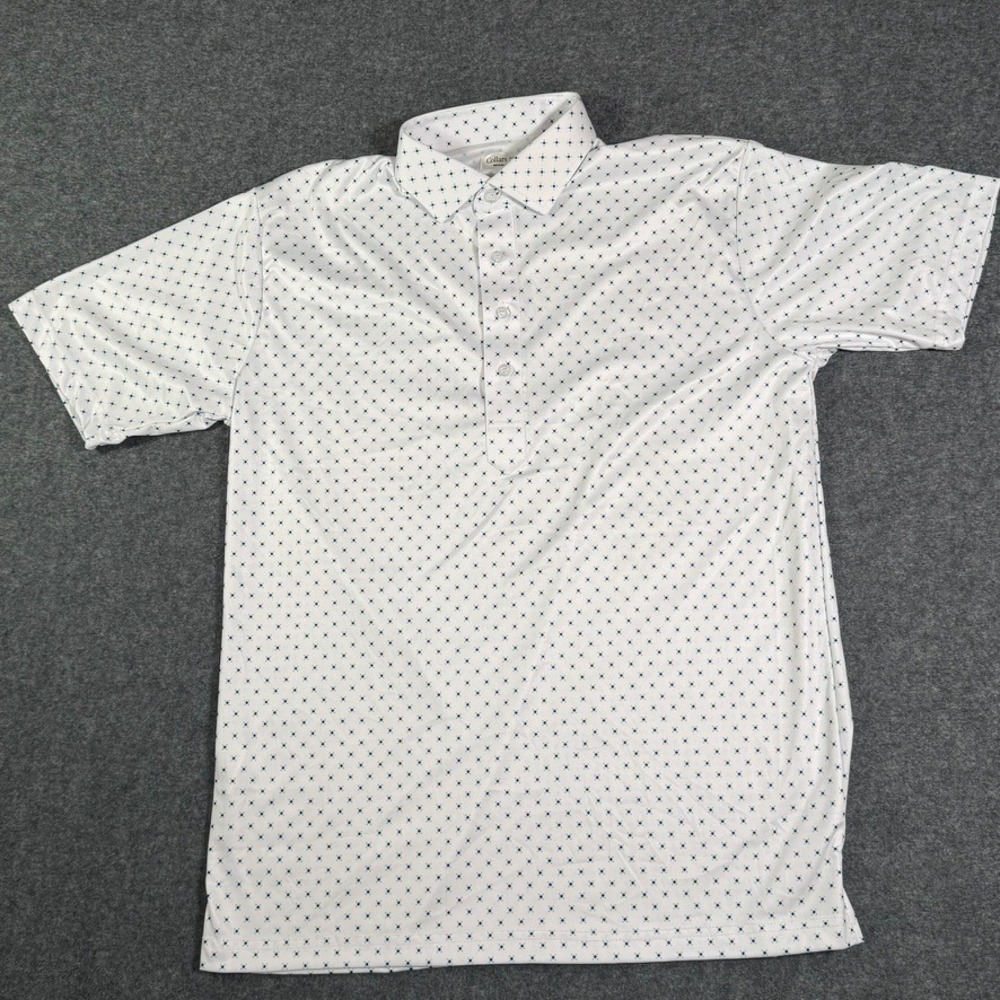 Collars & Co Mens Relaxed Fit Polo Shirt White Geometric Diamond Print Medium